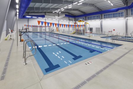 Rectangular pool installed in a commercial leisure center.