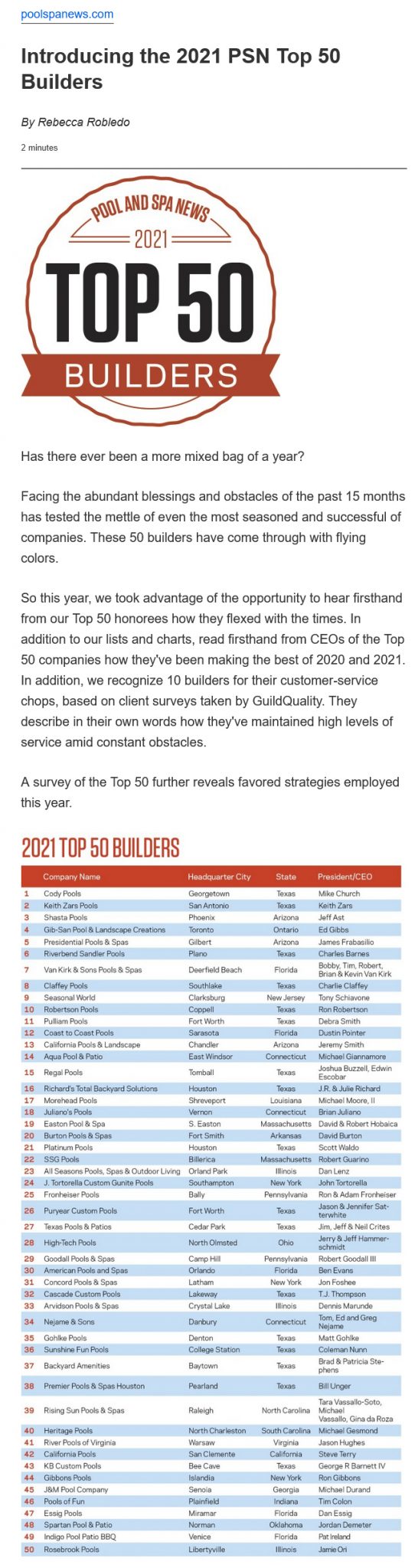 2021 top fifty pool builders