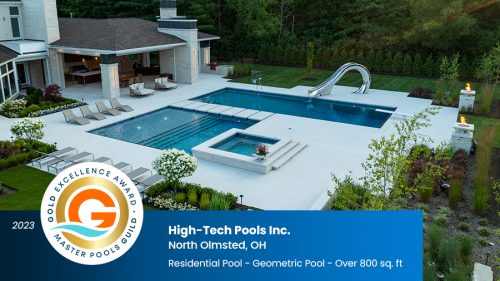 a high-tech pools 2023 gold award from master pools guild for residential geometric pool over 800 square feet