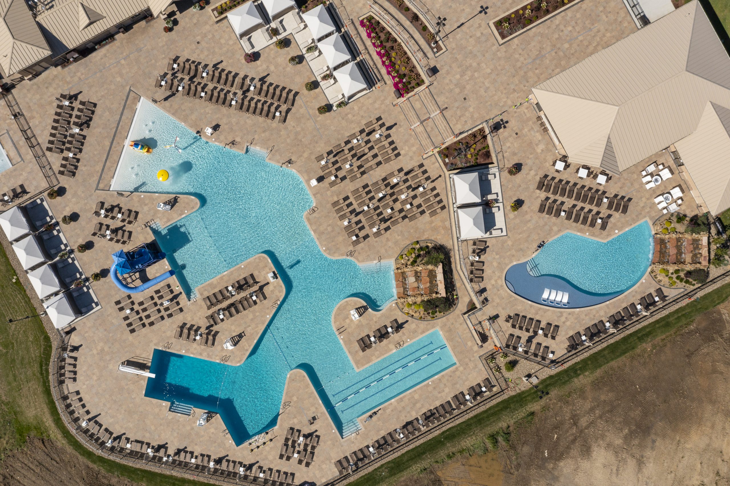 birdseye view of seven oaks country club swimming pool complex