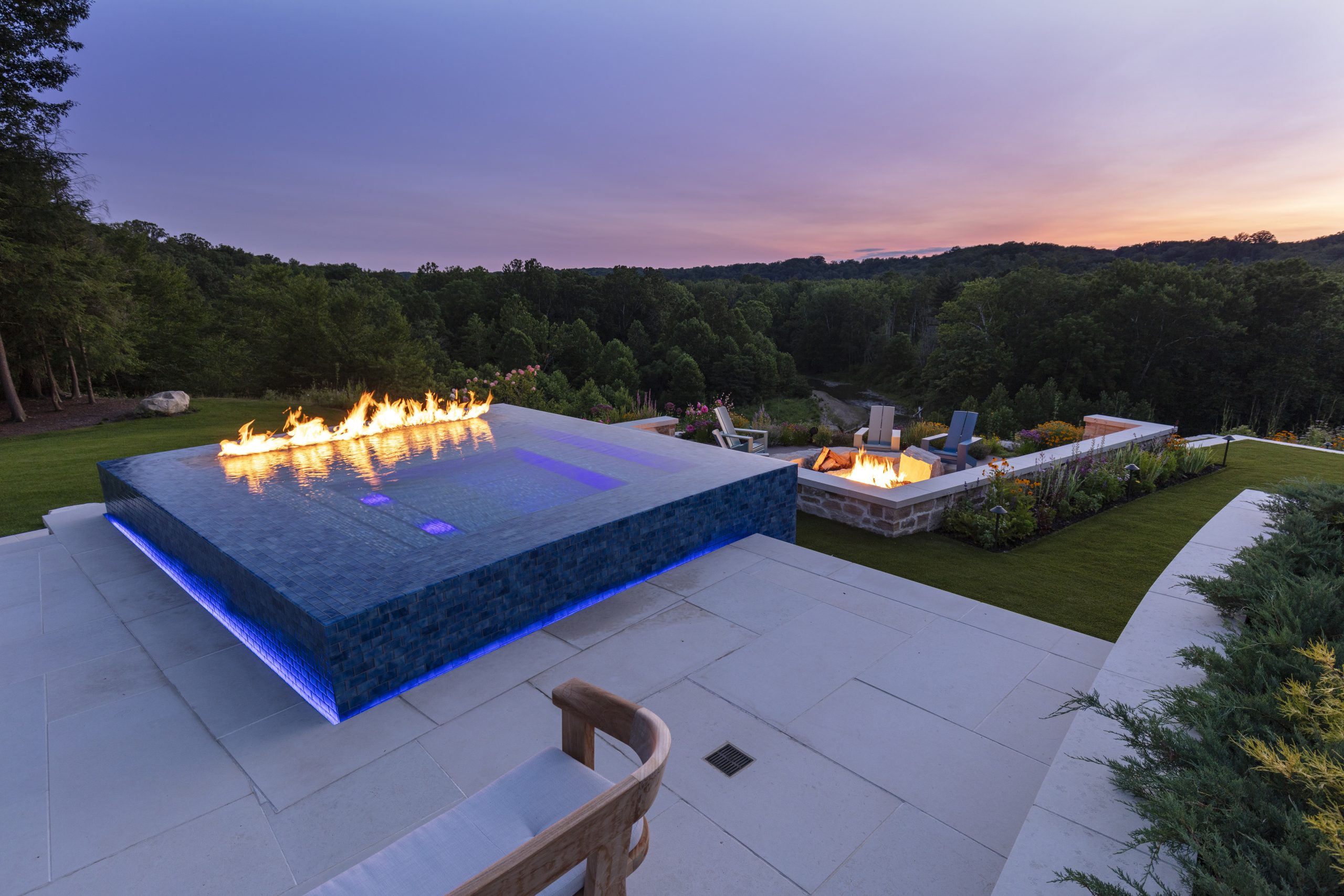 luxury custom spa with fire pit