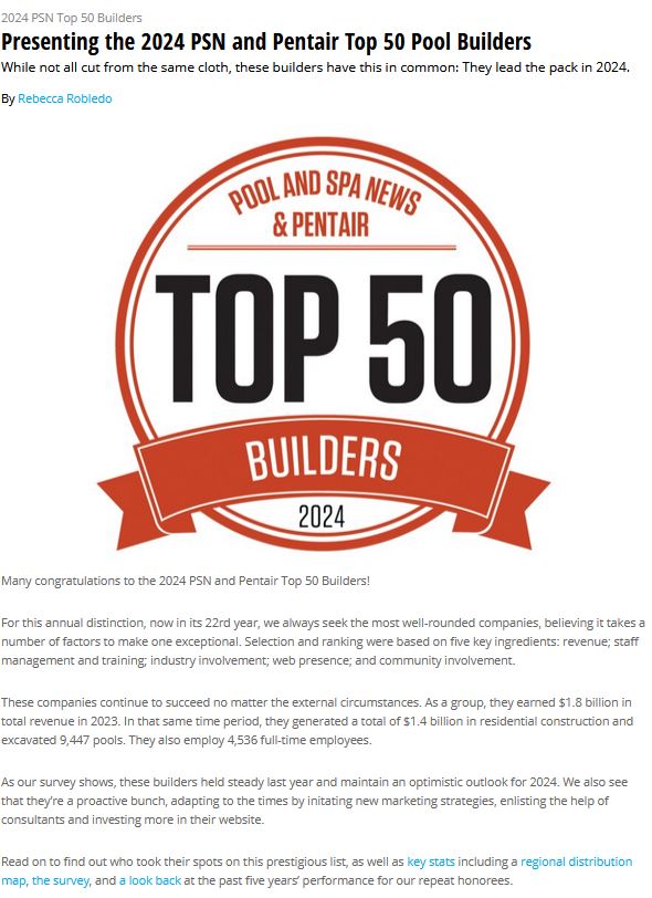 screen shot of the pool and spa news top 50 builders