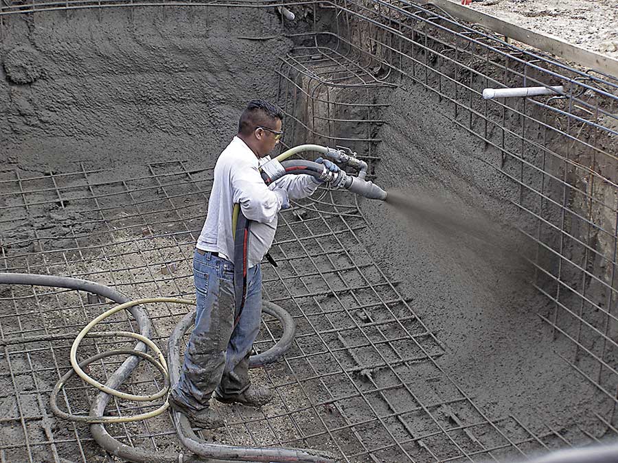 Shotcrete application for pool construction | High Tech Pools